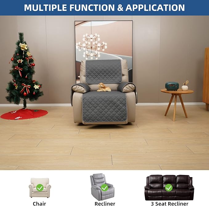 Eismodra Waterproof Recliner Chair Covers for Reclining Couch Slipcovers Seat Cushion,Anti-Slip Sofa Cover for Dogs Pets Furniture Protector Washable,Gray Set (4 Pieces) - Image 2