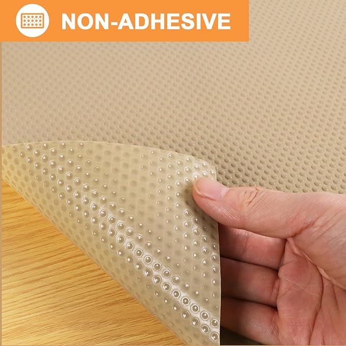 FLPMIX Kitchen Cabinet Liner Non-Adhesive: Waterproof Bathroom Drawer Liners Mat - Easy to Cut Small Cupboard Shelf Liner for Pantry Shelves - Oil-Proof Khaki 12" x 396" - Image 4