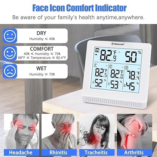 Geevon Indoor Outdoor Thermometer Wireless with 3 Remote Sensors, Digital Hygrometer Thermometer, Temperature Gauge Humidity Monitor with Backlight, 200FT/60M Transmission Range - Image 5