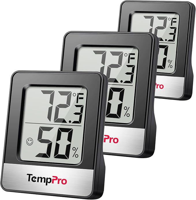 TempPro TP49 3 Pieces Digital Hygrometer Indoor Thermometer Humidity Meter Mini Hygrometer Thermometer with Temperature and Humidity Monitor Room, Black (Previously ThermoPro) by ThermoPro
