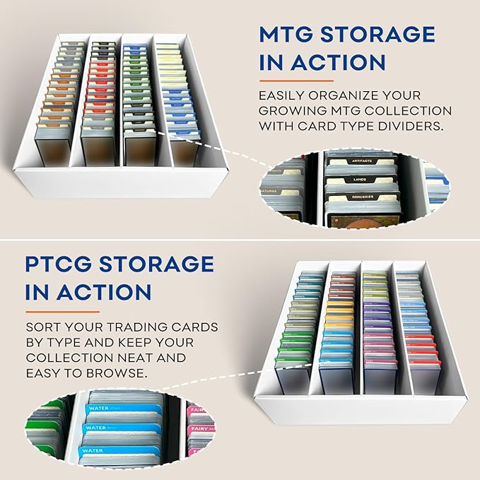 2-Pack Trading Card Storage Box, 3200 Count Cardboard 4 Row Card Box for MTG TCG Baseball Sports Cards Collection, Top loader Storage Boxes, includes Card Dividers & Stoppers - Image 6