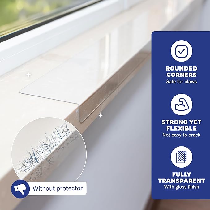 Panther Armor Window Sill Protector 2 Pack, Window Sill Cover and Windowsill Protector for Dogs and Cats, Clear Window Ledge Protector, Fits 29.5 x 3.25 Inch Sills, Easy Stick On Install, Large - Image 3