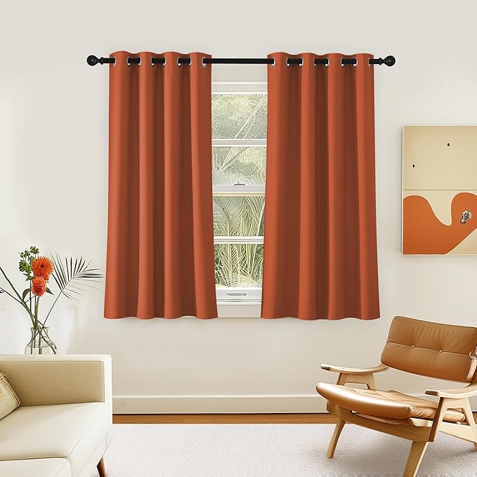 NICETOWN Room Darkening Short Curtain 54 inches Long for Living Room, Grommet Sound Reducing Thermal Insulated Curtains for Bedroom Nursery Window, 46W x 54L, 1 Piece, Burnt Orange by NICETOWN