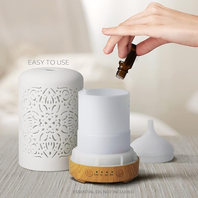 Earnest Living Essential Oil Diffuser White Ceramic Diffuser 100 ml Timers Night Lights and Auto Off Function Home Office Humidifier Aromatherapy Diffusers for Essential Oils - Image 5