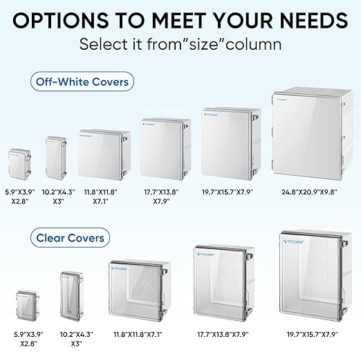 TICONN Outdoor Electrical Box Waterproof, Junction Box IP67 ABS Plastic Enclosure with Hinged Cover with Mounting Plate, Wall Brackets, Cable Glands (Off-White, 24.8"x20.9"x9.8") - Image 3