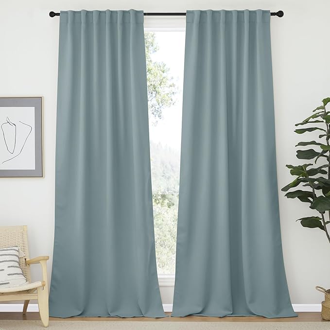 NICETOWN Bedroom Blackout Curtain Panels - (Stormy Sea Color) 52 x 120 inch, 2 PCs, Insulating Energy Saving Solid Rod Pocket Blackout Drapes for Hall, Villa by NICETOWN