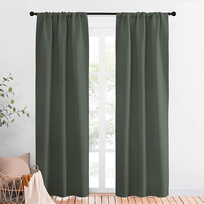 NICETOWN Bedroom Curtains Blackout Draperies - All Season Thermal Insulated Solid Rod Pocket Top Blackout Curtains/Drapes for Kid's Room (Dark Mallard, 1 Pair, 34 x 84 Inch) by NICETOWN