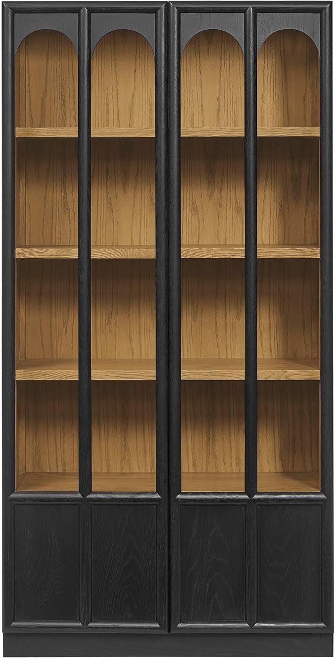 Modway Anwen 79" Wood Display Cabinet with Glass Doors in Black Oak – Modern China Cabinet with Arched Door Detail – Large Curio Cabinet for Collectibles - Image 7