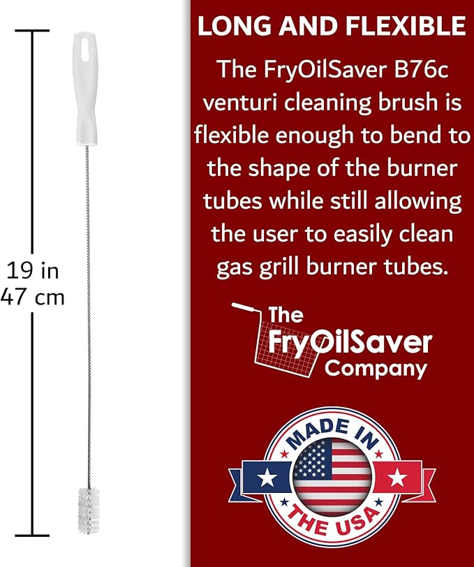 Gas Grill Venturi Tube Brush, Cleans Spider Webs, Grease, Debris, Food Build Up, Prevents Flare Ups, Long & Flexible Blockage Unclogger Cleaning Brush for Gas Grill Burner Pipe by FryOilSaver Co. B76C - Image 5