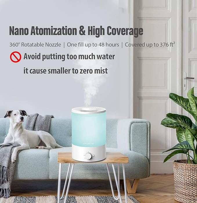 MEGAWISE 3.5L Cool Mist Humidifier – Ultra-Quiet Ultrasonic Vaporizer with Top-Fill Design, Essential Oil Diffuser, 7-Color Night Light & Auto Shut-Off - Image 4