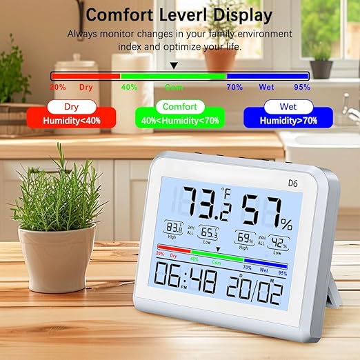Digital Room Thermometer Indoor, Hydrometer Humidity Meter with Max and Min Records, 3.5inch LCD Screen, 10 Seconds Backlight, Temperature and Humidity Monitor with Clock for Home Room Temperature. - Image 3