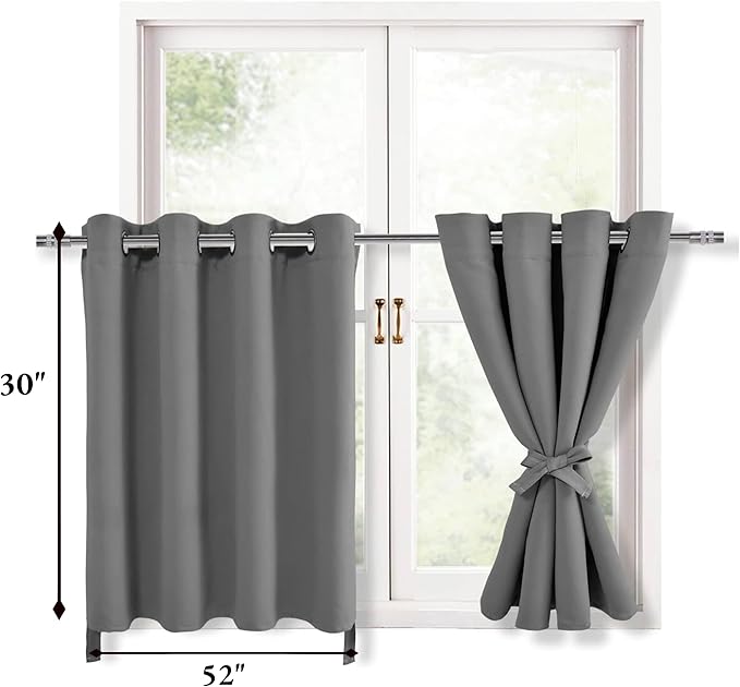 Hiasan RV Blackout Curtains for Bedroom, 52 x 30 Inches Long - Thermal Insulated & Light Blocking Window Curtains for Living Room, 2 Drape Panels Sewn with Tiebacks, Light Grey - Image 6