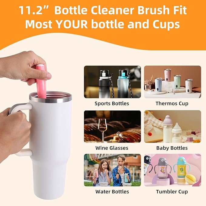 3 Pack Cleaner Brush Kit for Stanley, Bottle Cleaner Brush Set with Straw Brush Cleaner and Cup Lid Cleaning Brush for Stanley Cup, Tumbler Cups, Drinking Glass (Pink) - Image 7