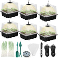 Lunies 6 Packs Seed Starter Trays with Grow Light, Seeding Starter Tray with Adjustable Humidity Dome, Base Indoor Greenhouse Germination Kit for Seed Growing Starting(12 Cells per Tray, Black) by Lunies