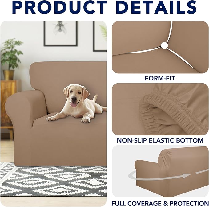 PureFit 100% Dual Waterproof Couch Cover Slipcovers for Couches and Sofas - Stretch Non Slip Fleece Sofa Covers Washable, Leakproof Furniture Protector for Kids, Pets, Dog (Oversized Sofa, Camel) - Image 4