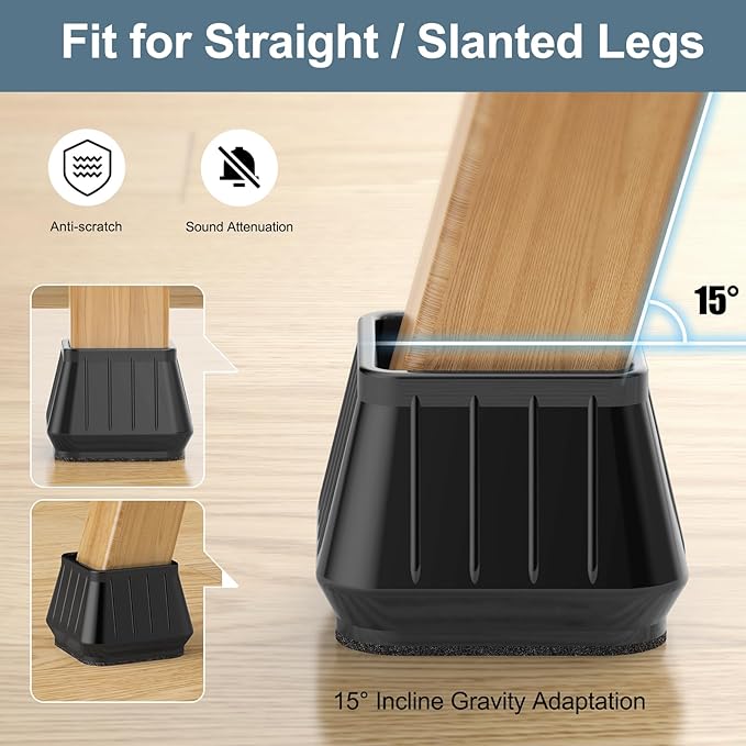24PCS Square Chair Leg Floor Protectors for Hardwood Floors, Thicken Rubber Chair Leg Cap Covers, Non Slip Furniture Leg Pads to Protect Wood Tile Floors from Scratches and Reduce Noise - Image 4