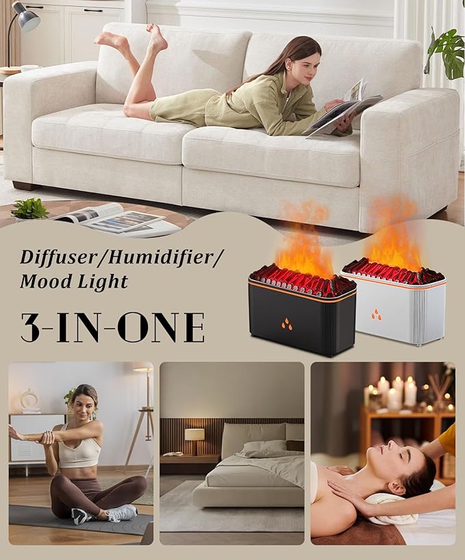 Essential Oil Diffuser, Flame Air Aromatherapy Diffuser, 7 Color Changing Light, Aromatherapy Humidifier with Auto Shut-Off for Home, Bedroom, Yoga, Spa(White) - Image 6