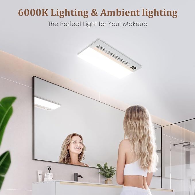 4 in 1 Bathroom Exhaust Fan with Light and Heater, 1900W Bathroom Heater Fan Light Combo, 180 CFM 1.0 Sone Ceiling Fan Remote Control Heater, Ventilation for Home, Bath, Hotel (Style 1) - Image 5
