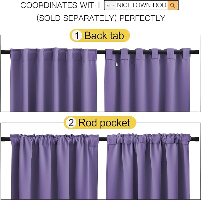 NICETOWN Living Room Blackout Draperies Curtains - (Lilac Color) W70 x L84, 2 Panels, Home Decoration Window Blackout Drape Panels for Patio Door - Image 3