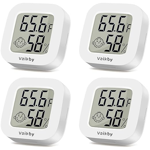 Vaikby Indoor Thermometer 4Pack, Humidity Gauge Meter Digital Hygrometer Room Thermometer for Home, Hight Accurate Temperature and Humidity Monitor for Greenhouse, Reptile, Humidors, Cellar, Office by Vaikby