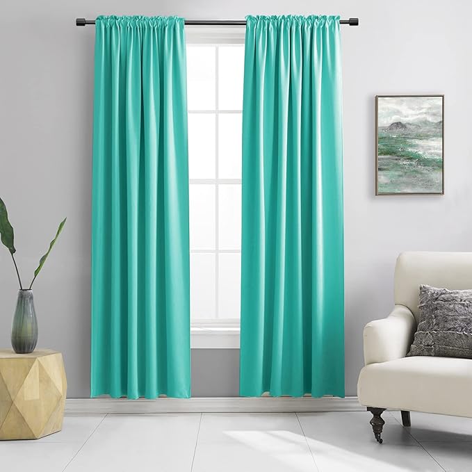 DONREN 84 Inch Turquoise Curtains Home Decoration Privacy Protection - Blackout Window Drape with Rod Pocket,Set of 2 Panels by DONREN