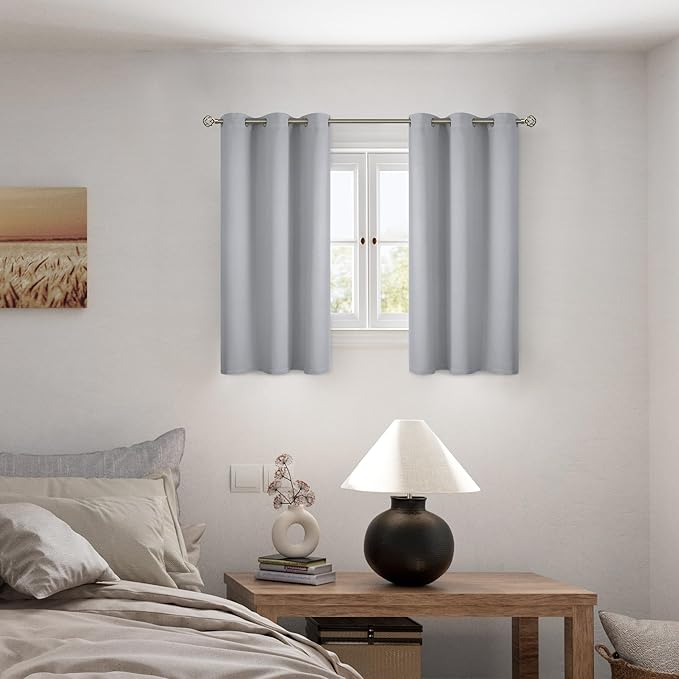 BGment Short 100% Blackout Curtains for Bedroom, Thermal Insulated Energy Efficiency Noise Reducing Grommet Curtains 54 Inch Length with Liner for Small Window 2 Panels Each 42 Inch Wide, Light Grey - Image 2