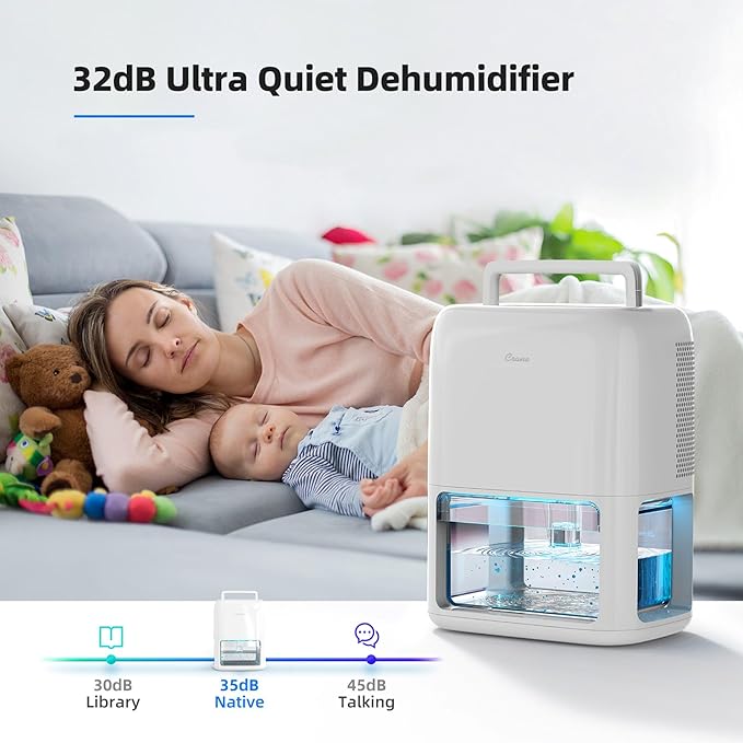 Crane Small Dehumidifier For Bathroom with Auto Shut-Off, 70 OZ Dehumidifier For Closet, Basement, RV & Closet, Optional Ambient Light, Dehumidifiers For Bedroom, Quiet Moisture Removal, 3 Day Tank - Image 5