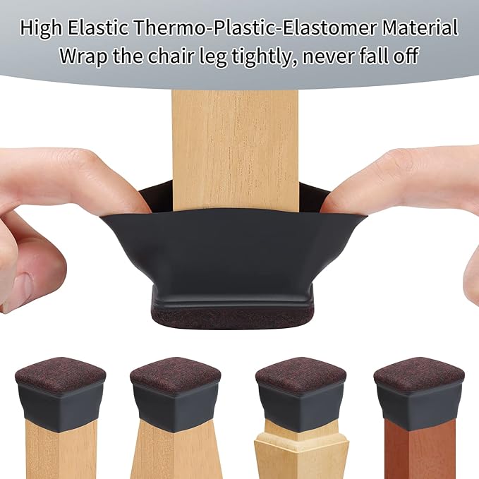 Ezprotekt 8 Pcs Extra Large Square Chair Leg Floor Protectors, Silicone Felt Furniture Pads for Hardwood Floor, Dining Table Bar Stool Leg Protectors Leg Cups Covers (XL Fit: 1.5" - 2", Black) - Image 7