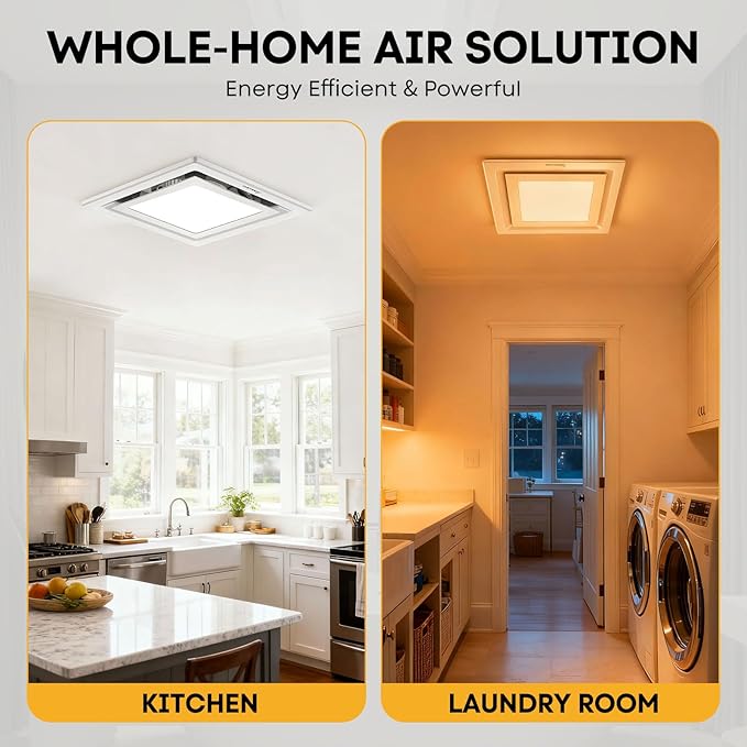 Bathroom Exhaust Fan with Light 12" Ultra Quiet 1.0 Sones,1200LM, 5CCT, Exhaust Fan Mounting Opening 10"x10" in 140CFM Bathroom Fan with Light Ceiling Mount for Home, Bath, Office - Image 7