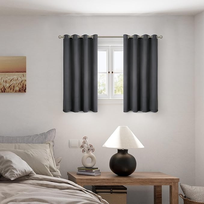 BGment Short 100% Blackout Curtains for Bedroom, Thermal Insulated Energy Efficiency Noise Reducing Grommet Curtains 54 Inch Length with Liner for Small Window 2 Panels Each 52 Inch Wide, Dark Grey - Image 2