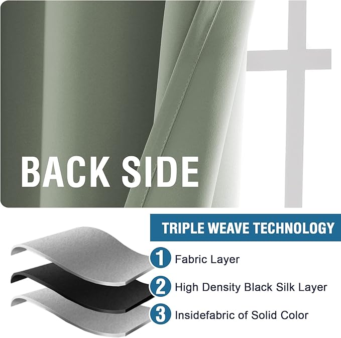 H.VERSAILTEX Blackout Curtains Thermal Insulated Window Treatment Panels Room Darkening Blackout Drapes for Living Room Back Tab/Rod Pocket Bedroom Draperies (2 Panels, Light Sage, 42 x 54 Inch) - Image 8