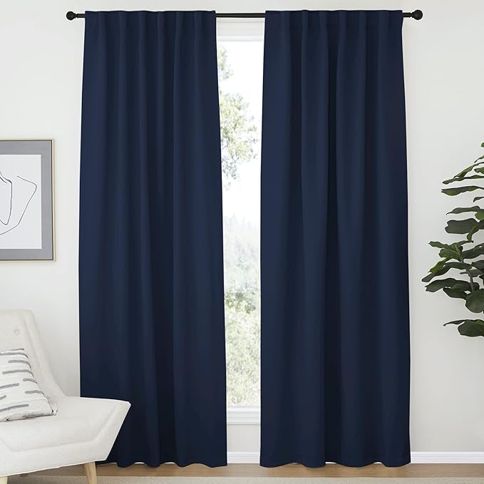NICETOWN Blackout Living Room Curtains 80 inches Long, Black Out Curtain Panels for Bedroom - (Navy Color) W52 x L80, 1 Pair, Thermal Insulated Blackout Draperies Window Treatment by NICETOWN