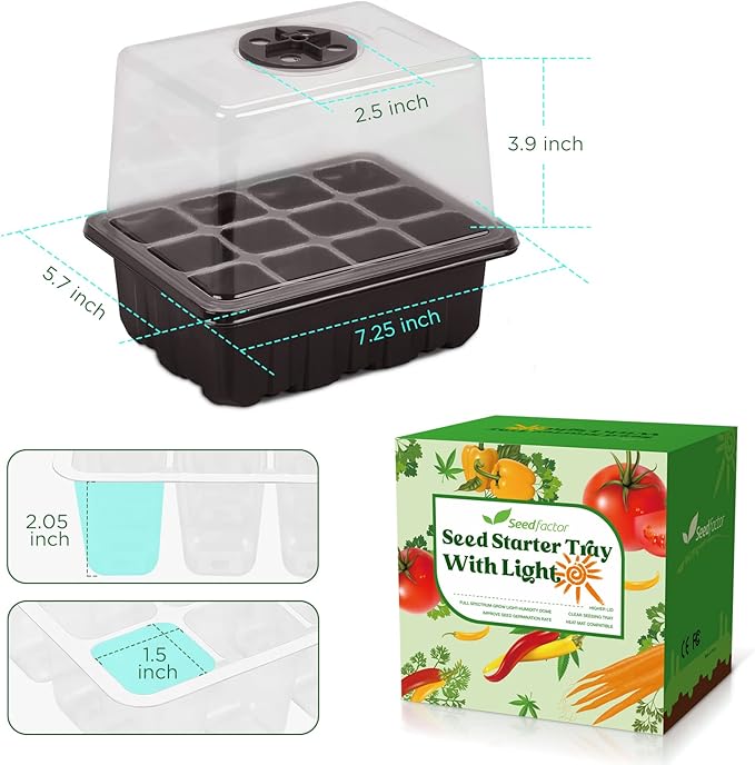 Seedfactor Seed Starter Tray with Light, 6PCS Seed Starter Kit with Grow Light, Seedling Starter Trays with Humidity Domes, Covers Height 3.9", Indoor Gardening Plant Germination Trays - Image 6