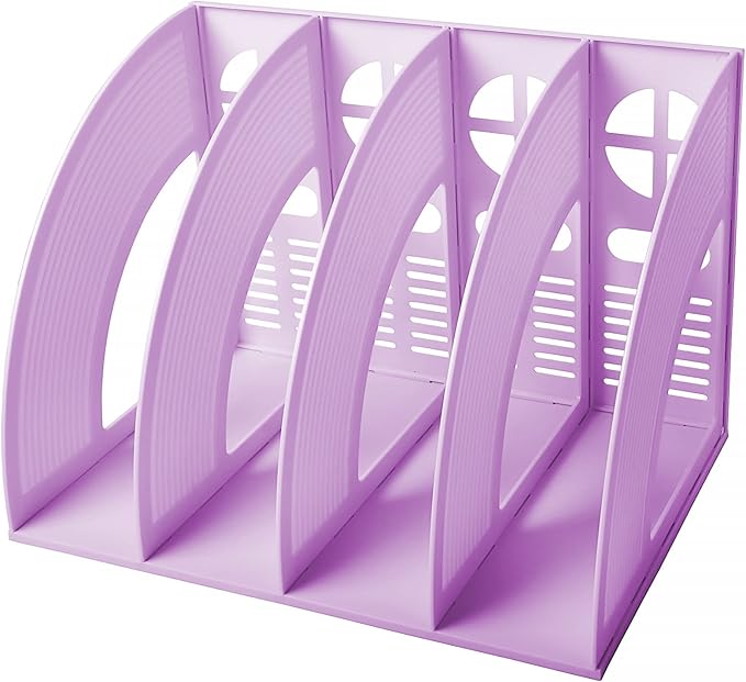 Marte Vanci Magazine File Holder Vertical PP Folder Book Desktop Organizer Plastic Storage Sturdy Vertical 4 Section Folder (Purple) by MarteVanci