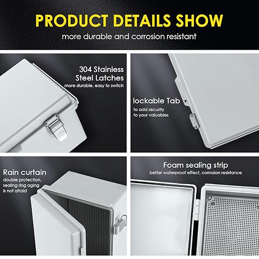 Waterproof Electrical Junction Box, IP67 ABS Plastic Junction Box Enclosure with Aluminum DIN Rail, Mounting Plate, Wall Brackets for WiFi Electronics Project, Grey (16.1''×12.2''×7.1'') - Image 4