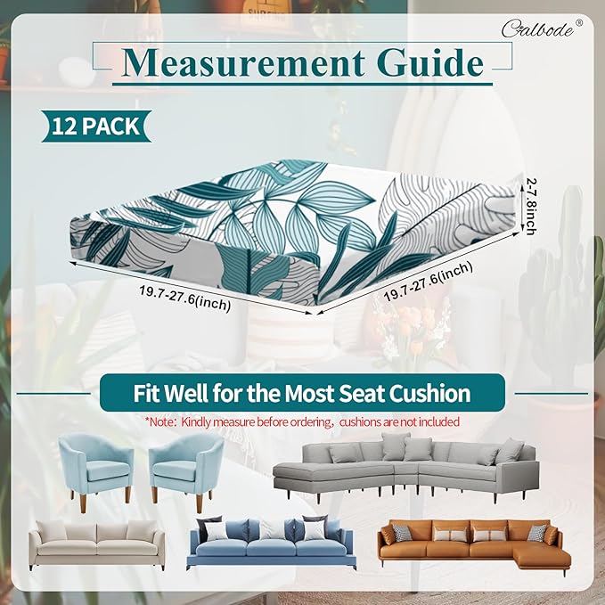 12Pcs Stretch Patio Cushion Cover Outdoor Cushion Cover Replacement Slipcovers Indoor and Outdoor Chair seat Covers Blue Botanical Print Patio Furniture Protector(Cover Only) - Image 2