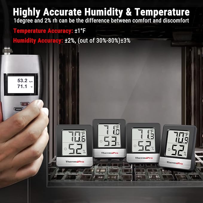 ThermoPro TP49 2 Pieces Digital Hygrometer Indoor Thermometer Humidity Meter Room Thermometer with Temperature and Humidity Monitor Mini Hygrometer Black Weather Station - Image 7