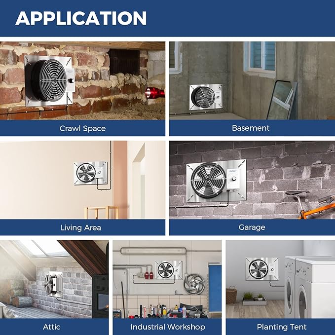 ALORAIR 540 CFM Stainless Steel Crawl Space Vent Fan - Air Out Ventilation Fan with Humidistat Dehumidistat, IP55 Rated Exhaust Fan with Isolation Mesh for Crawlspace Foundation Basements Garage Attic - Image 6