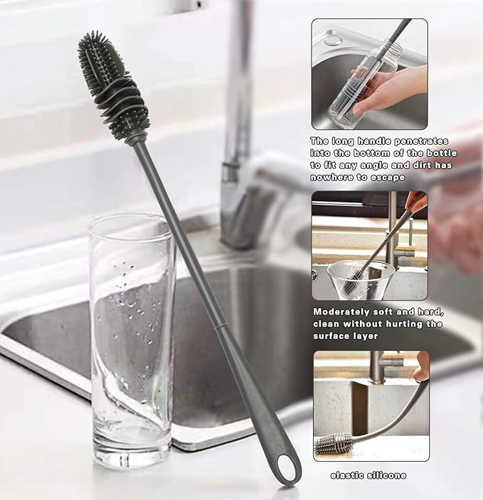 16PCS Versatile Scrubber Brush- Multipurpose Bottle Gap Brush 3 in 1 Cup Lid Cleaning Brush- Long Silicon Water Bottle Cleaner Brush- Gas Burners Stove Top Cleaner Brush- Spoon Straws Cleaning Brush - Image 5