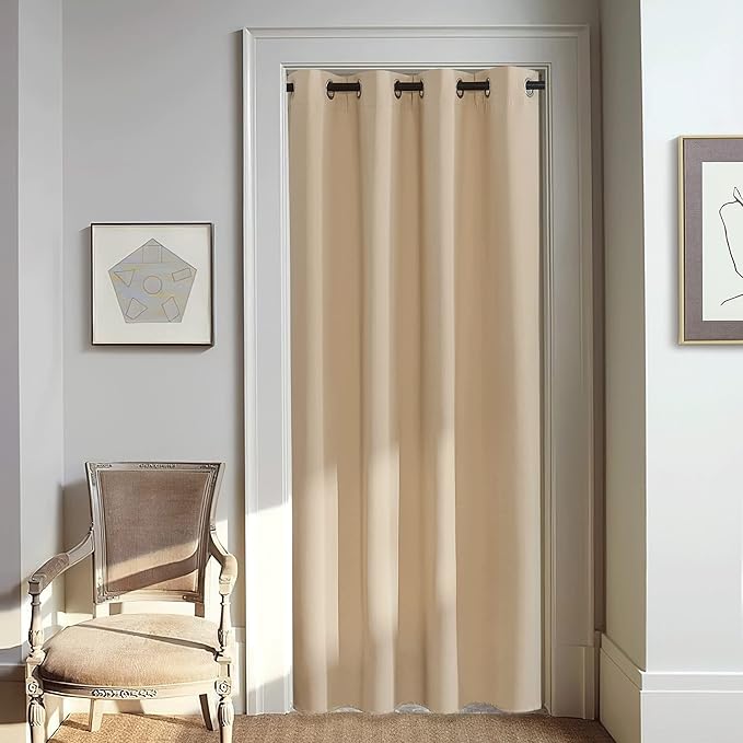 NICETOWN 80 inch Curtain Privacy for Doorway - Thermal Insulated Grommet Window Treatments Room Darkening Sound Reducing for Bedroom/Home Office (Biscotti Beige, 1 Panel, W46 x L80) by NICETOWN