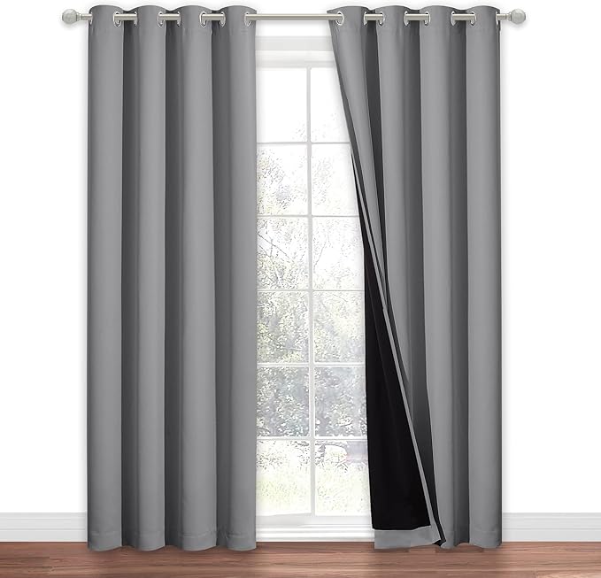 NICETOWN Full Shade Curtain Panel, Energy Smart & Noise Blocking Out Blackout Drape for Dining Room Window, Thermal Insulated Guest Room Lined Window Dressing(Silver Gray, 52 x 84 inch) - Image 2
