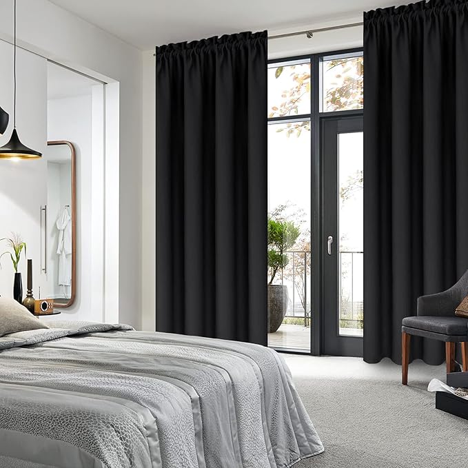 DWCN Blackout Curtains for Bedroom – Thermal Insulated Room Darkening Drapes for Living Room, Black, W 42 x L 84 Inch, Set of 2 Rod Pocket Curtain Panels - Image 2