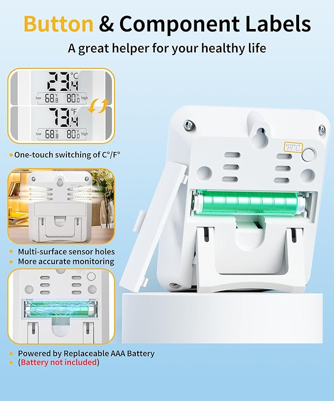 Digital Hygrometer with Max and Min Records 10s Fast Refresh Accurate-Hygrometer Room Thermometer Indoor for Home/Bedroom/Baby Room/Office/Greenhouse/Cellar (White) - Image 4