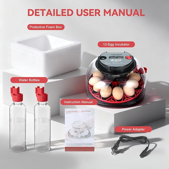 Explore+ 12 Egg Incubator for Beginners, Multi-Level Adaptive Humidity (Auto-Refill & Dual-Bottle) & Stable Temp Control, Auto Egg Turning, Real-Time Display, Candler for Hatching Poultry Eggs - Image 7