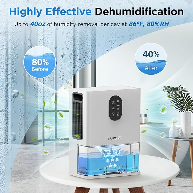 Dehumidifier, 106 OZ Water Tank (1000 sq.ft) Dehumidifiers for Home, Quiet Dehumidifier for Bathroom Bedroom Basement RV with Timer Setting, Auto Shut Off, 7 Colors LED Light, Sleep Modes, White - Image 5