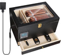 Electric Humidor Cabinet with Precision Humidity Control & Digital Display | 65-Capacity Double Cedar Shelves, Glass Top & Accessory Drawer Father's Day Gift for Men Black by Unknown