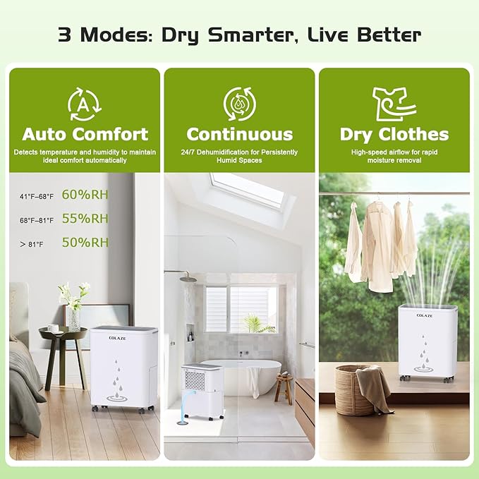 Dehumidifier for Home - 30 Pint Dehumidifier with Drain Hose Up to 2500 Sq. Ft Coverage - Ideal for Basement Bedroom Bathroom - Intelligent Humidity Control, Auto Defrost, 24H Timer - Image 5
