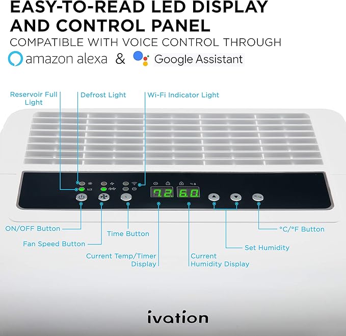 Ivation 4,500 Sq Ft Smart Wi-Fi Energy Star Dehumidifier with App, Continuous Drain Hose Connector, Programmable Humidity, 2.25 Gal Reservoir for Medium and Large Rooms (4,500 Sq Ft) - Image 5