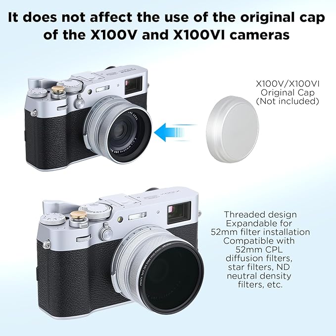 Haoge LUV-X54W Metal Lens Hood with MC UV Protection Multicoated Ultraviolet Lens Filter for Fujifilm X100VI Fuji X100V Camera Silver - Image 5