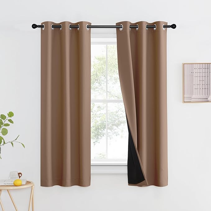 NICETOWN 100% Blackout Curtains Thermal, Noise Reduction and Privacy Curtains for Patio Door, Black Lined Blackout Drapes with Grommet Top, Cappuccino, 1 Pair, W37 x L60 by NICETOWN